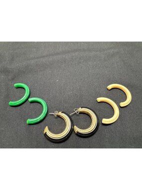Sarah Coventry Vintage "Variations" Hoop Earrings Set Resin Gold Black Green Cre